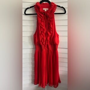 Romantic Dress Ruffle & Pleated Neckline Front Tie Sleeveless Elastic Waistband